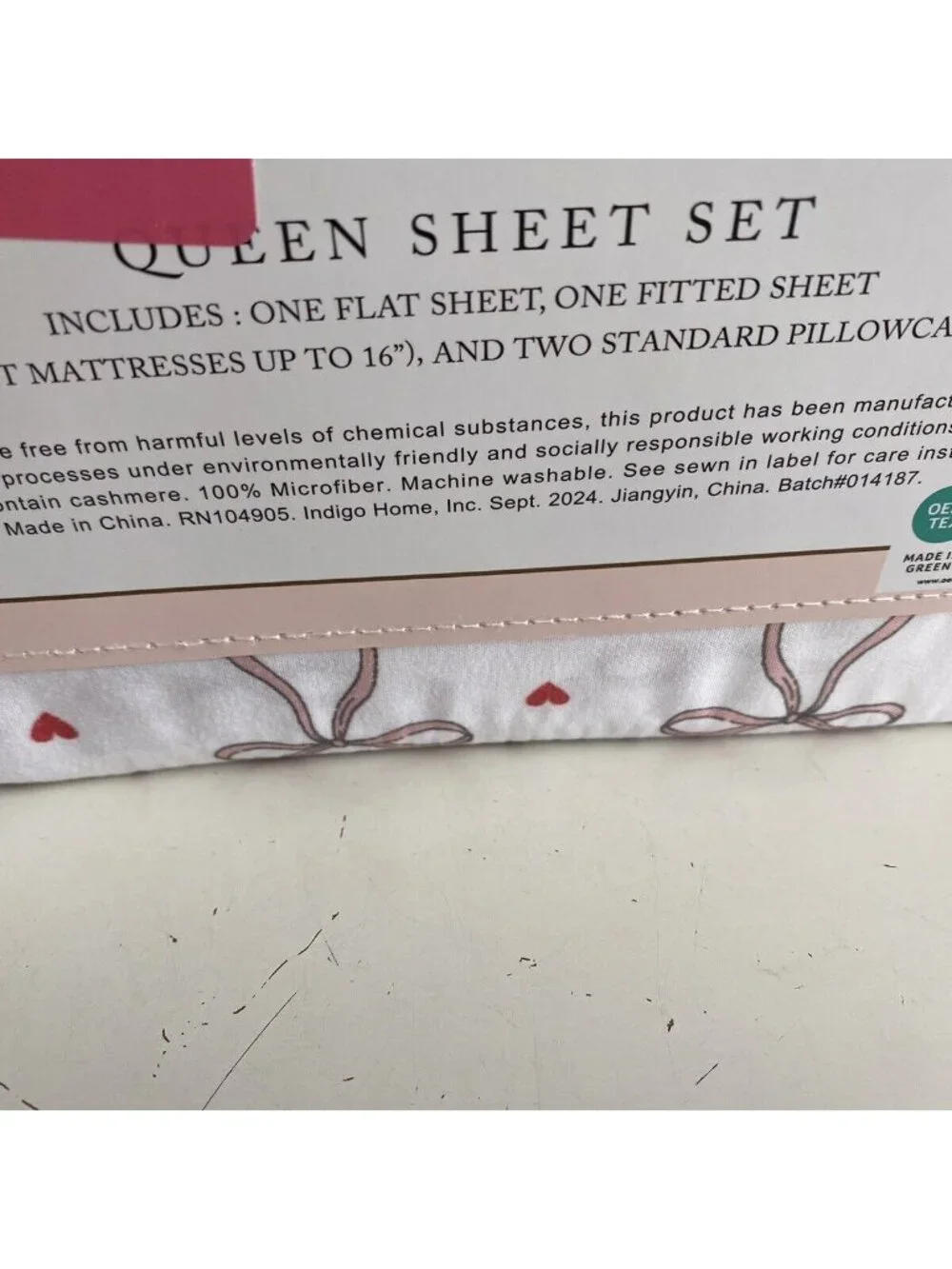 Cupcakes & Cashmere Pink Bows And Hearts QUEEN SIZE Sheet‎ Set Coquette NEW